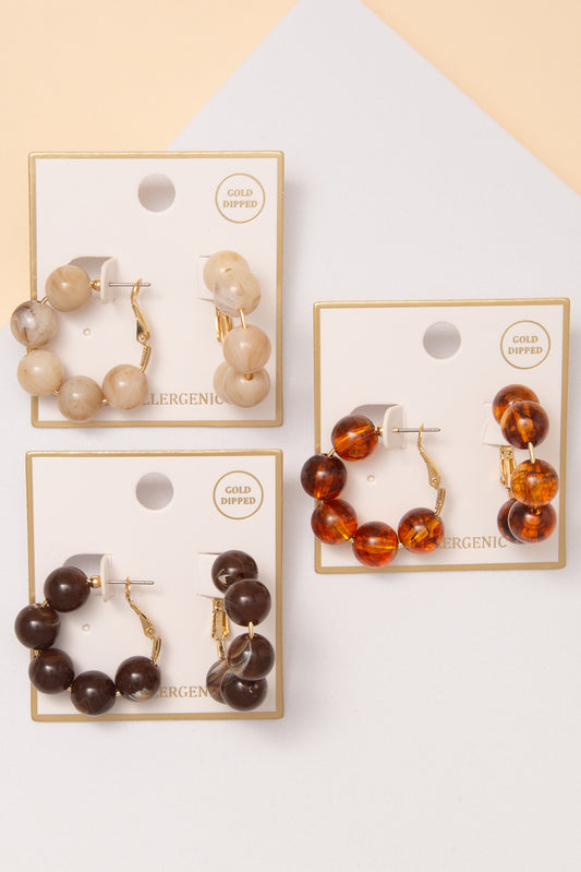 Alina Acrylic Marble Beaded Hoop Earrings