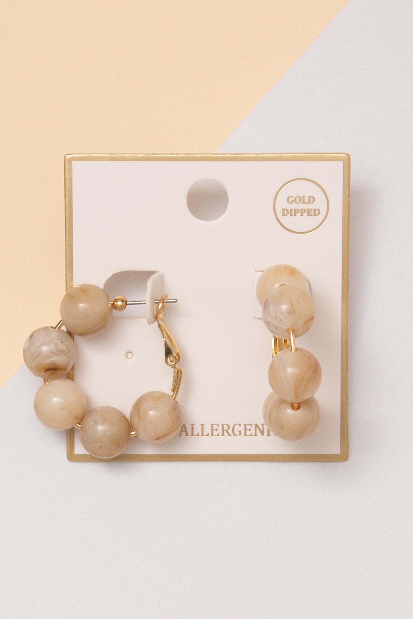 Alina Acrylic Marble Beaded Hoop Earrings | Beige