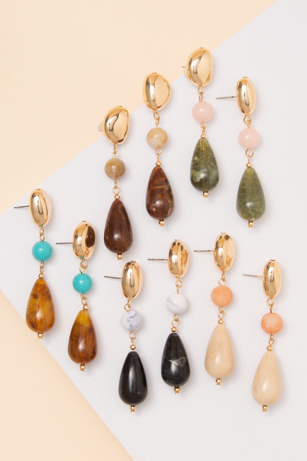 Phoebe Acrylic Marble Teardrop Bead Post Dangle Earrings