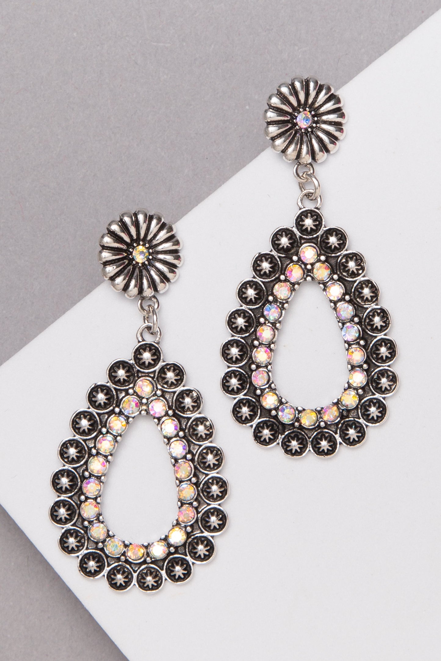 Ella Western Teardrop Iridescent Earrings | Silver