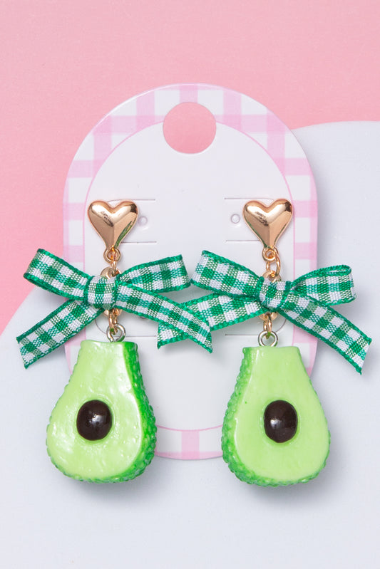 Eliza Avocado Drop Earrings with Green & White Pattern Gingham