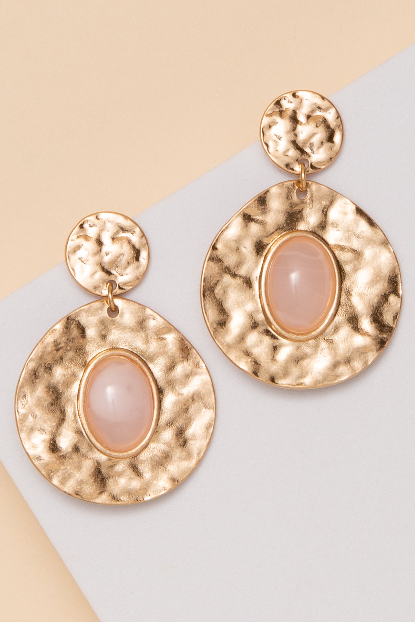 Lana Round Hammered Gold with Stone Earrings | Pink
