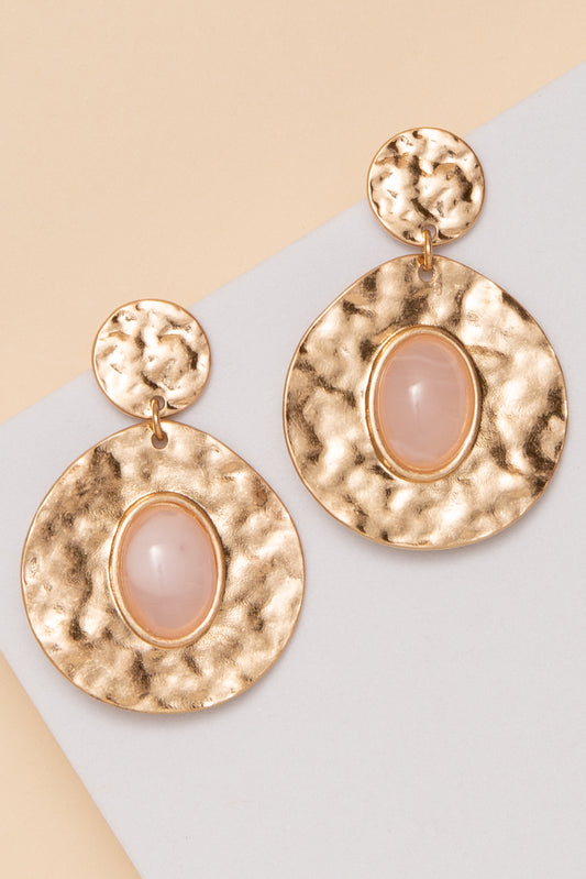 Lana Round Hammered Gold with Stone Earrings | Pink