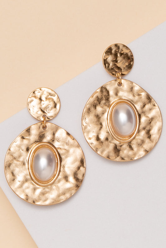 Lana Round Hammered Gold with Stone Earrings | Pearl