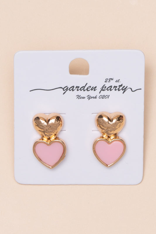 Angela Gold Hammered Heart Earrings | Pink