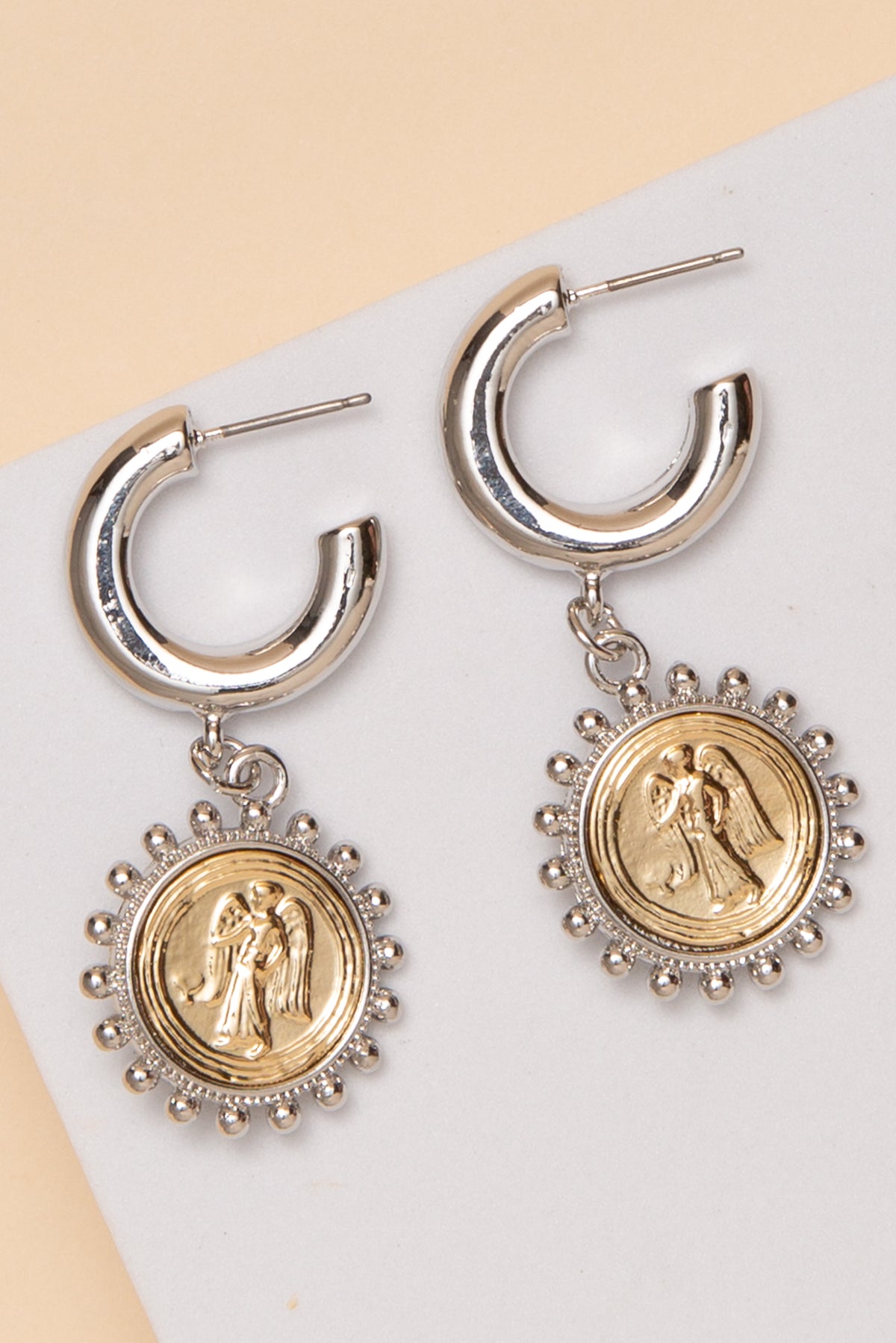 Alyssa Huggie Dangle Medallion Earrings | Silver