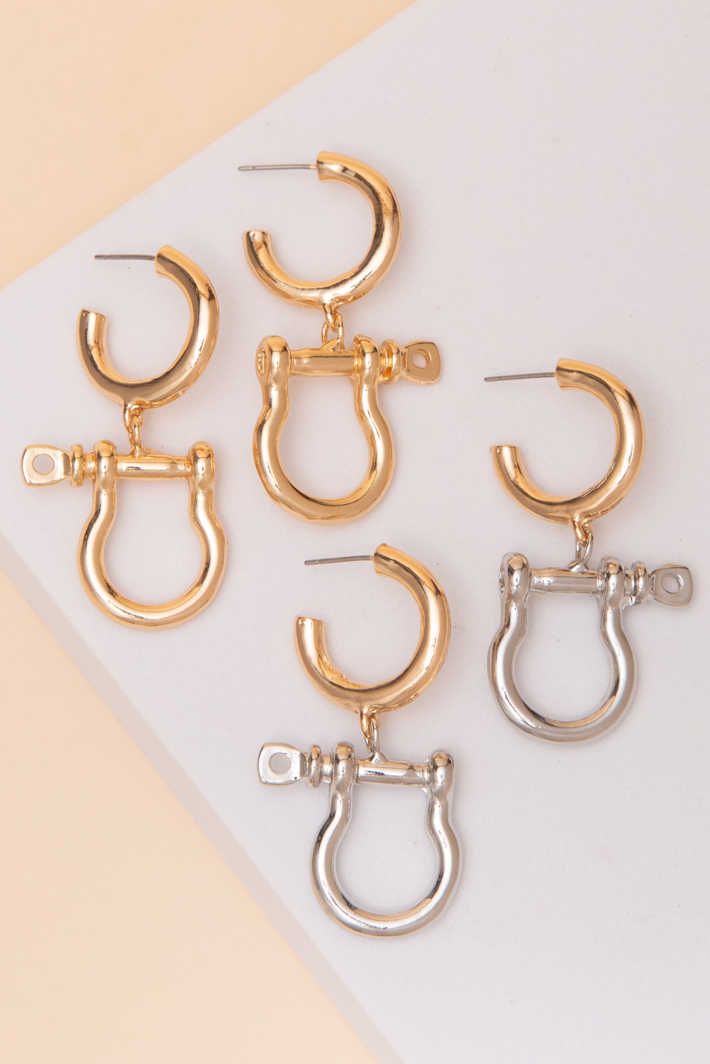 Amelia Shackle Charm C-Shaped Huggie Hoop Earrings