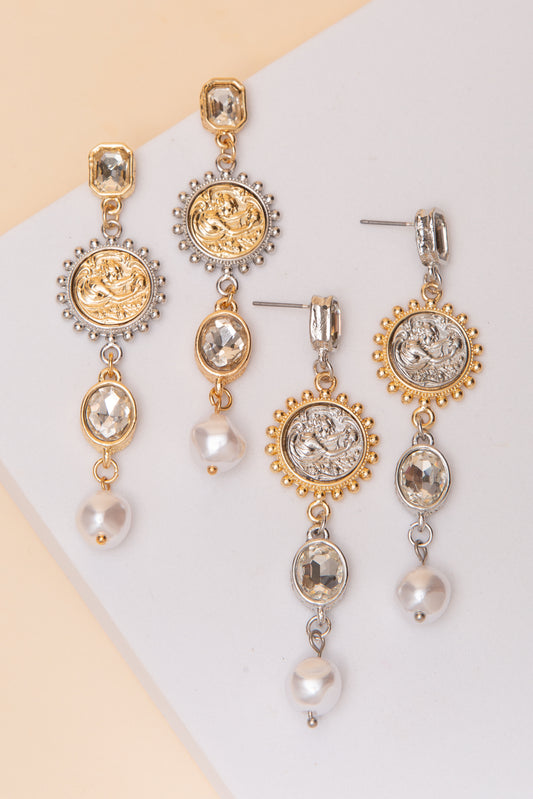 Hazel Two Tone Angel Coin Post Dangle Earrings