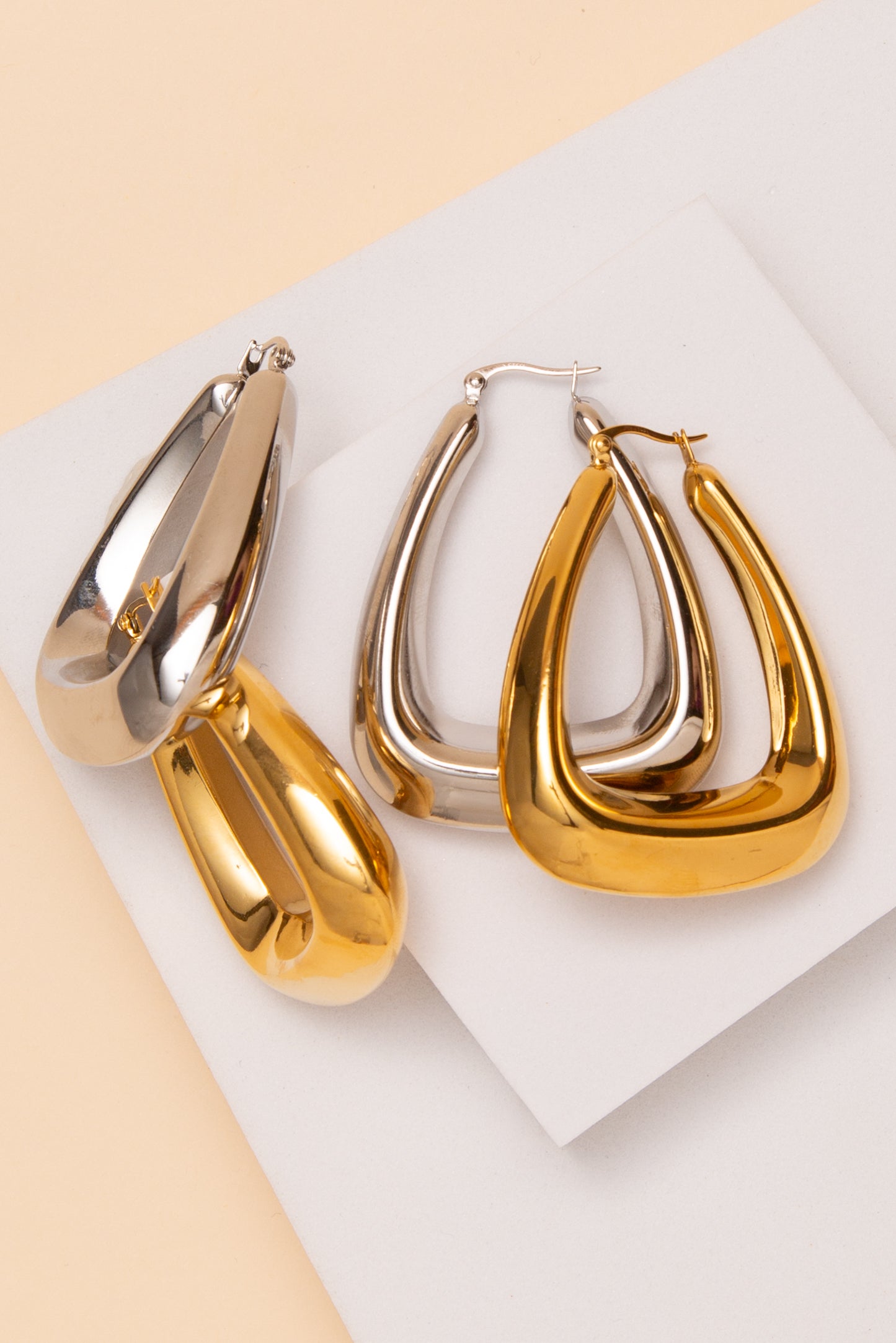 Maya Triangular Earrings In 18K Gold Dipped Or Stainless Steel