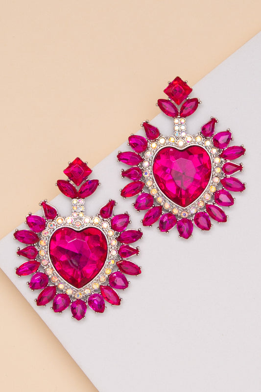 Parker Heart Center Earrings with Halo and Marquise Crystals | Fuchsia