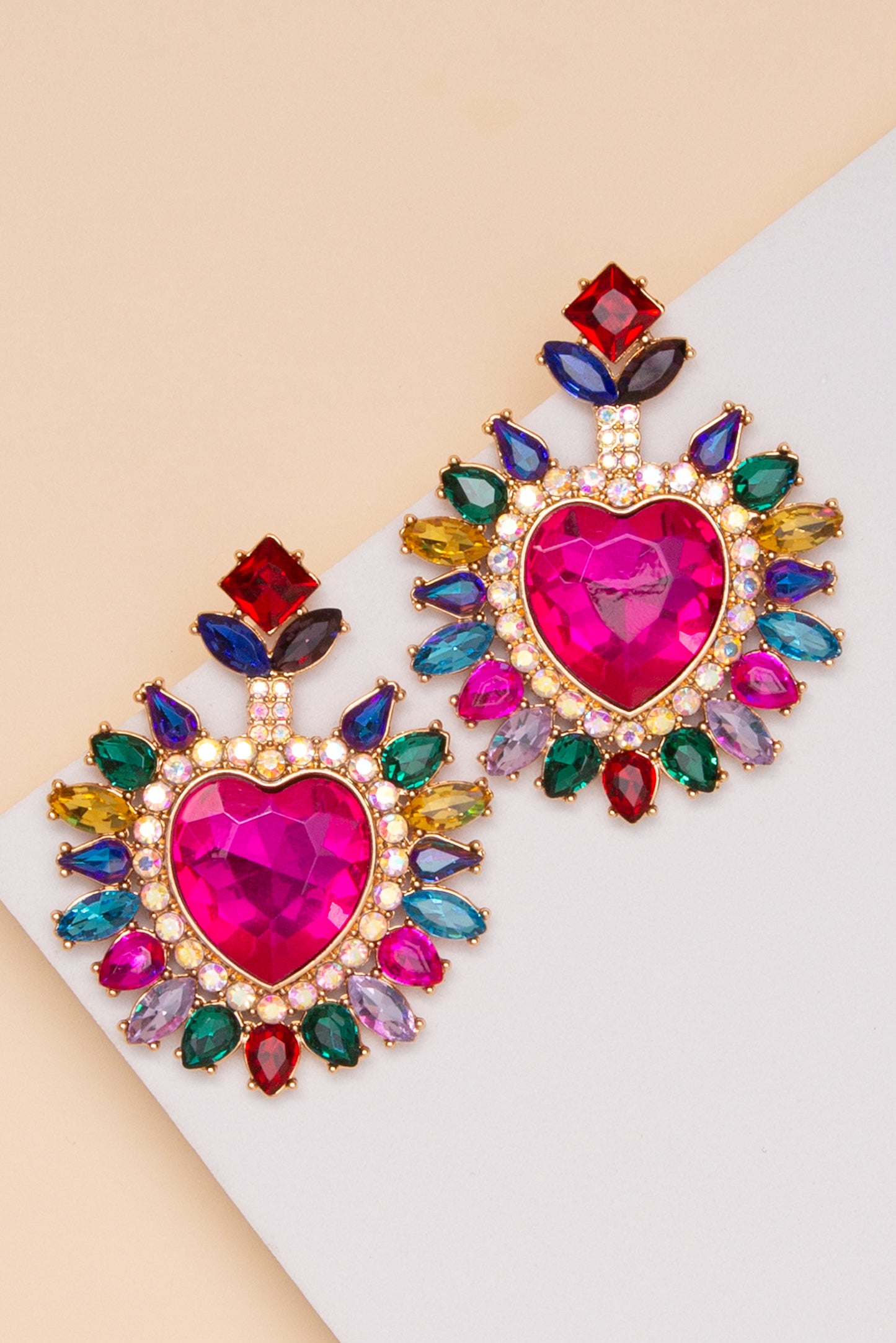 Parker Heart Center Earrings with Halo and Marquise Crystals