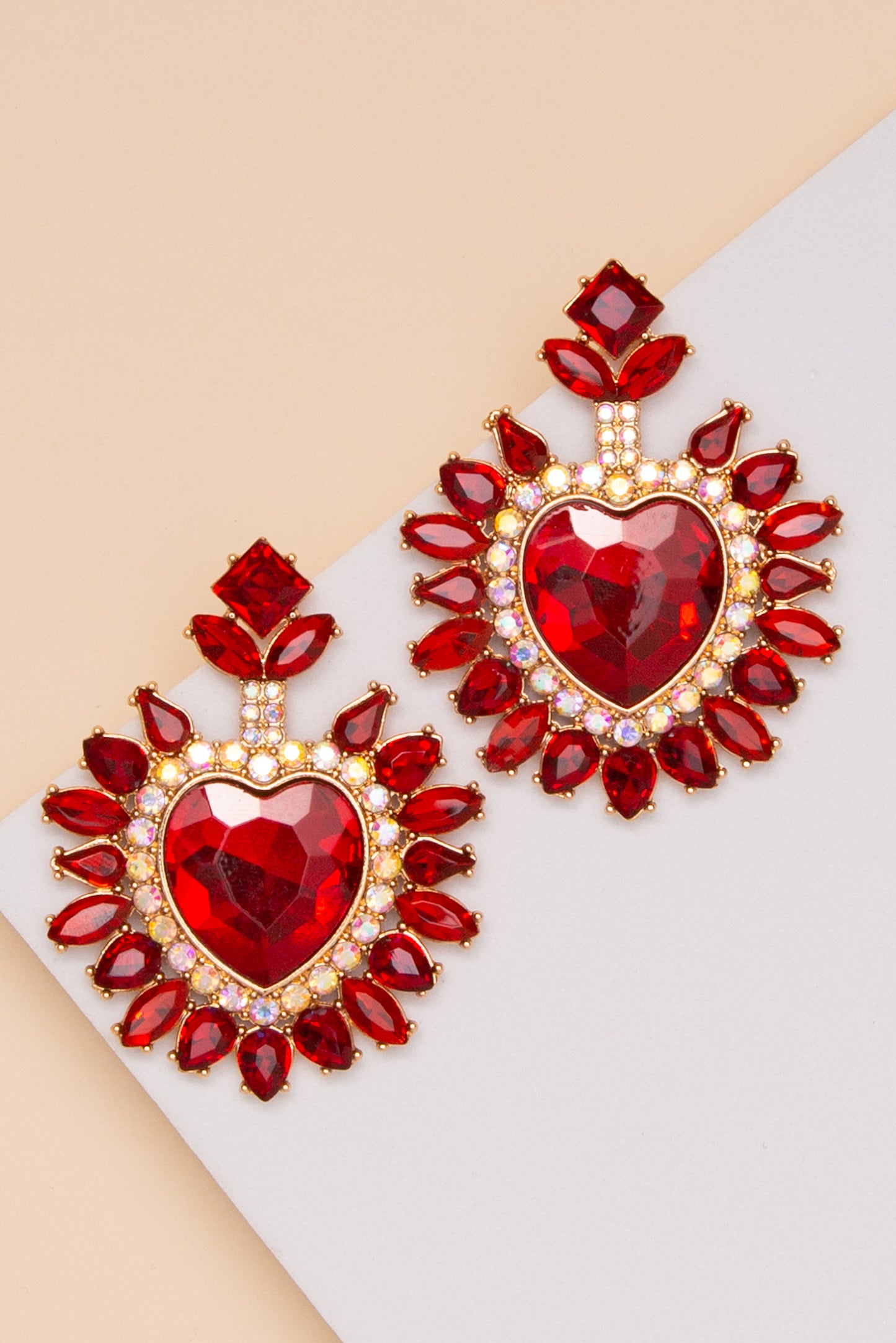 Parker Heart Center Earrings with Halo and Marquise Crystals