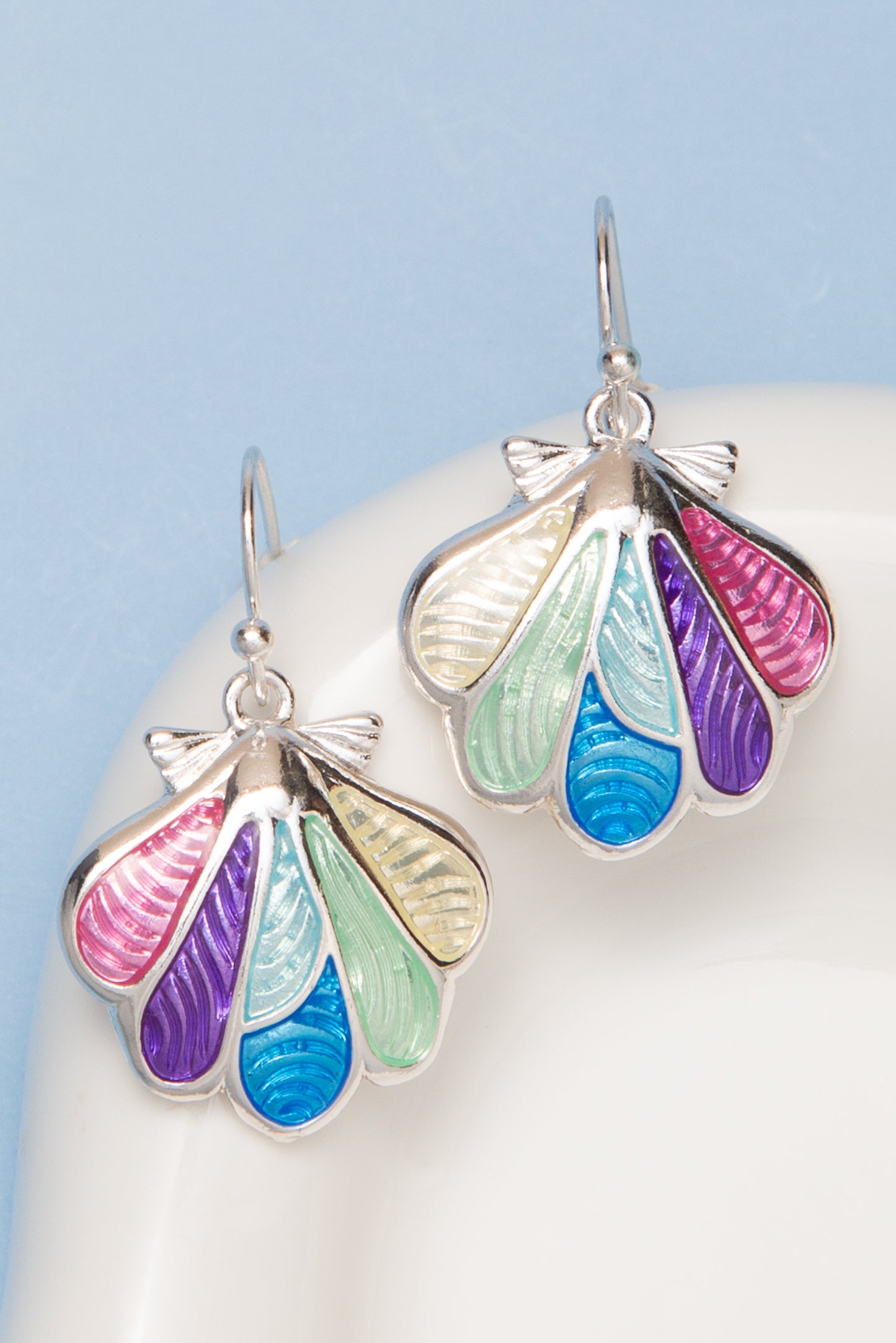 Zoey Polished Epoxy Multicolor Scallop Shell Charm Earrings