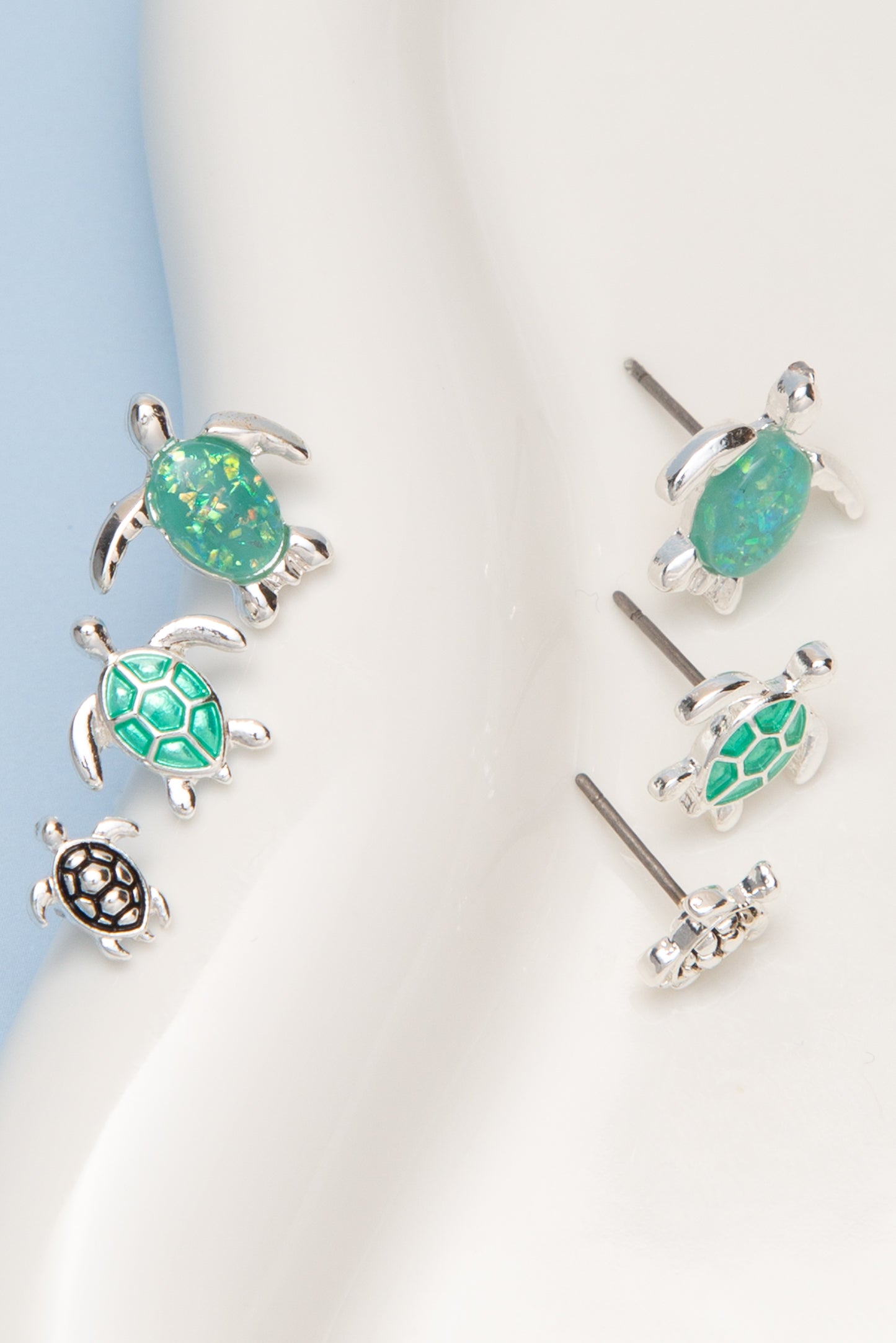 Maria Sea Turtle Designs with Epoxy Opal Stone Stud Earring Set