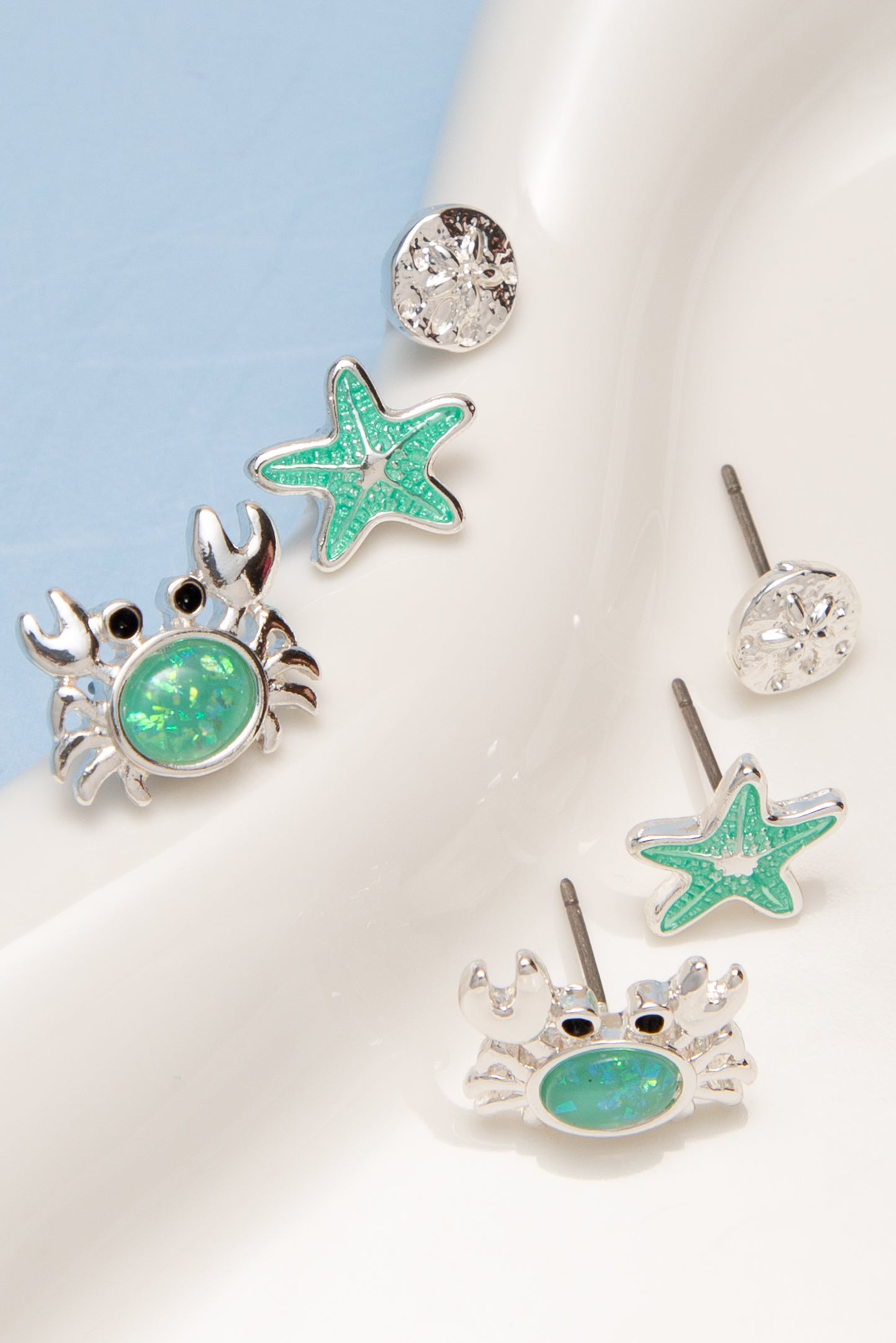 Ivy Sea Life Stud Earring Set Featuring Sand Dollar Starfish