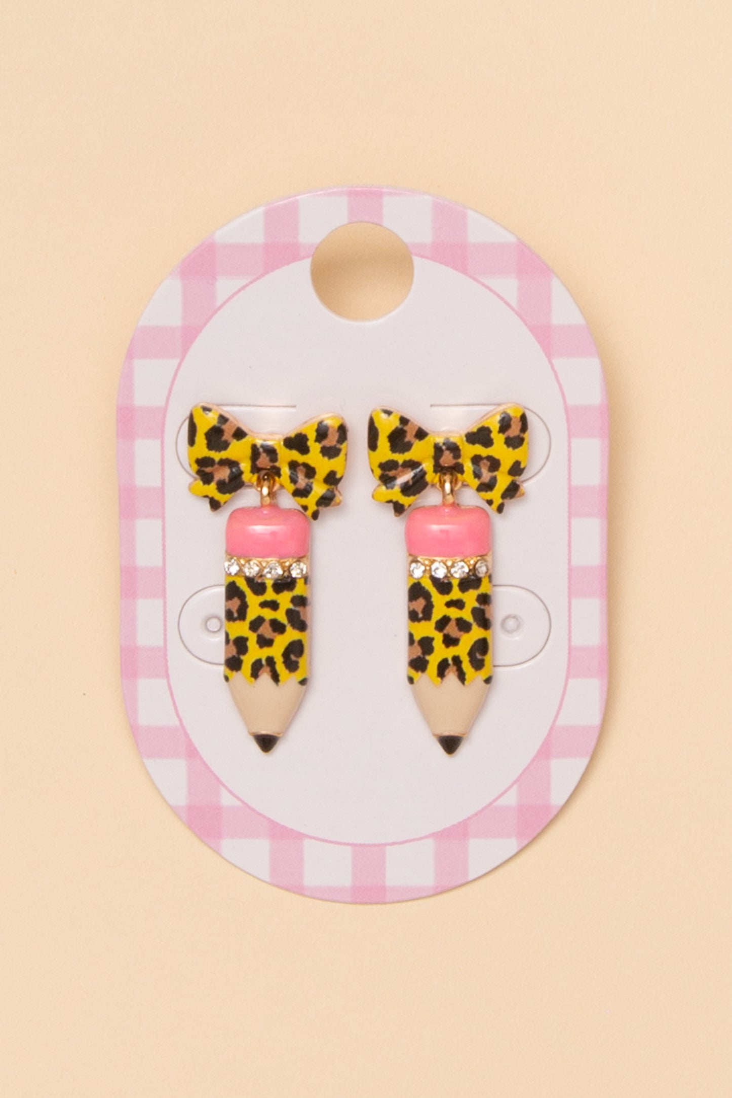 Adaline Teacher Enamel Leopard Pencil Dangle Earrings
