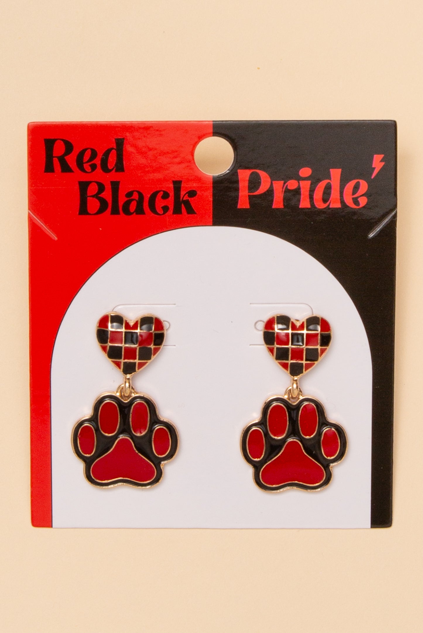 Arianna Gameday Checker Patterned Heart And Paw Dangle Earrings