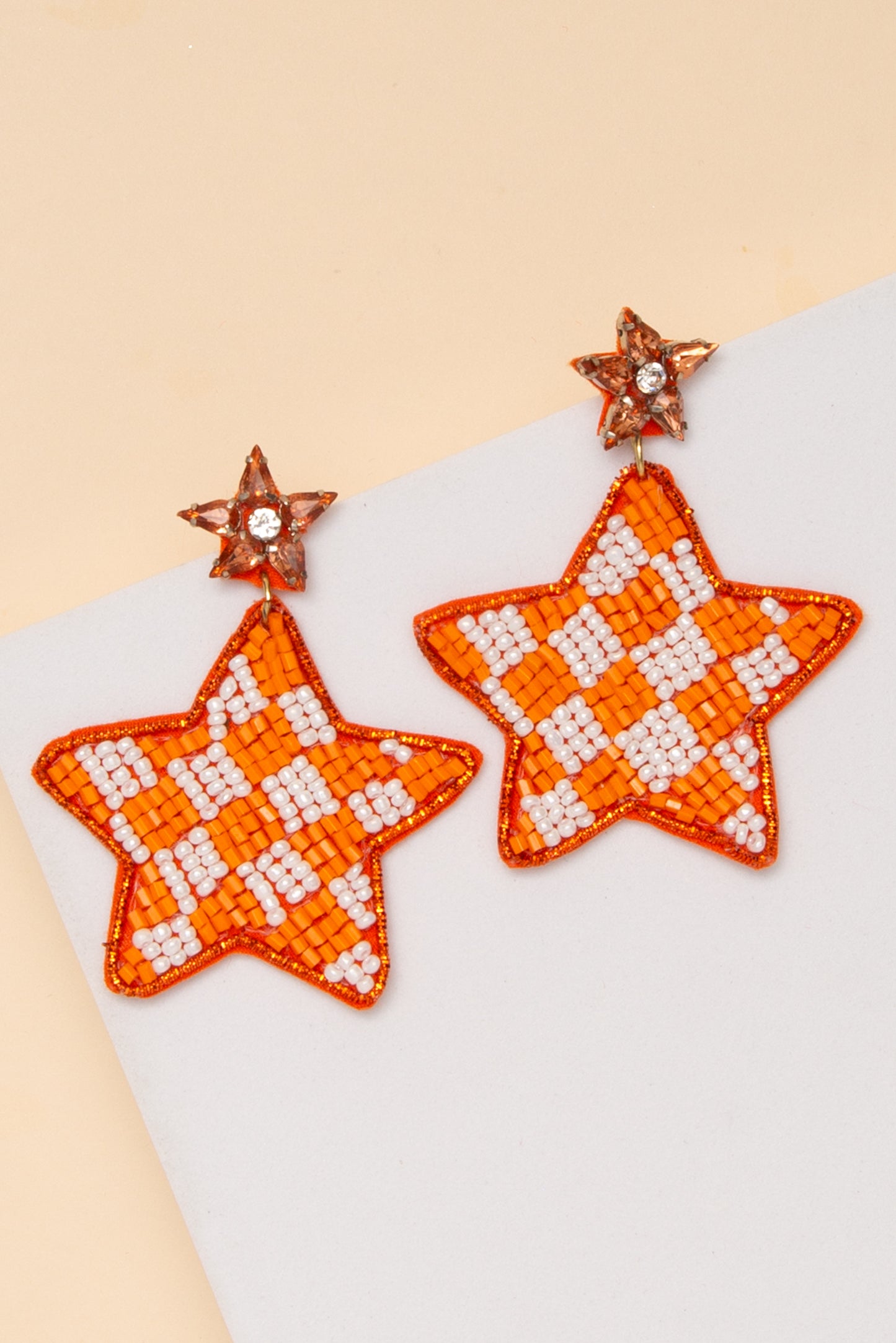 Phoebe Gameday Checker Pattern Beaded Star Drop Earrings