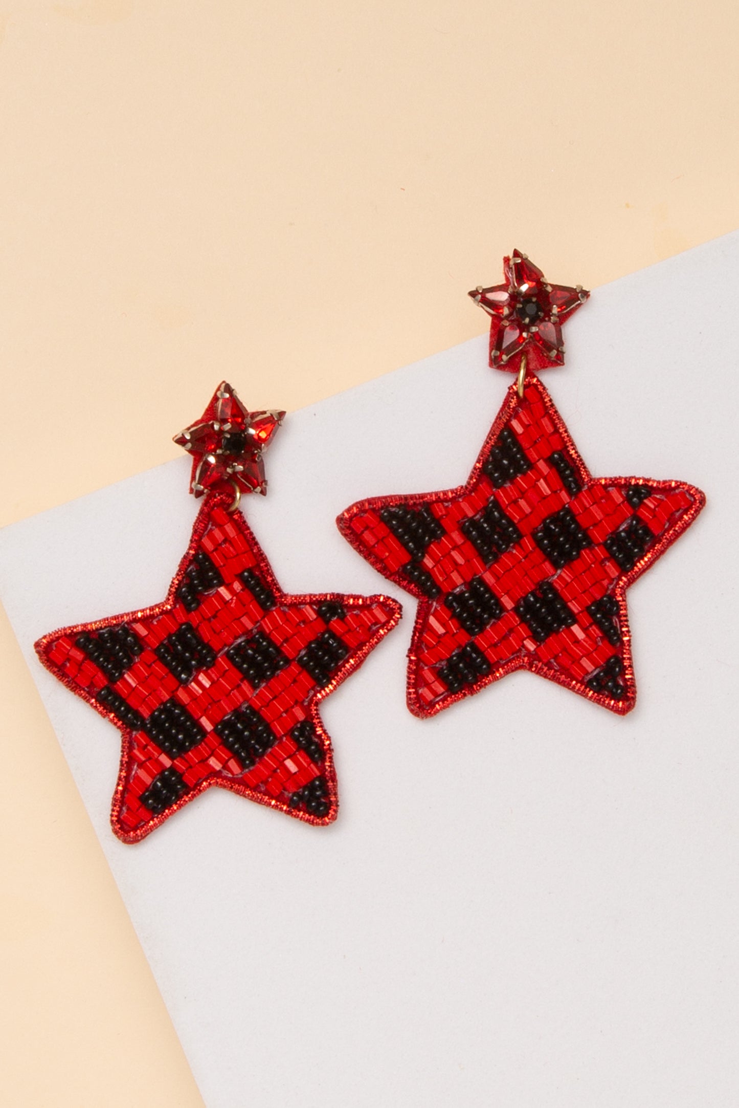 Phoebe Gameday Checker Pattern Beaded Star Drop Earrings