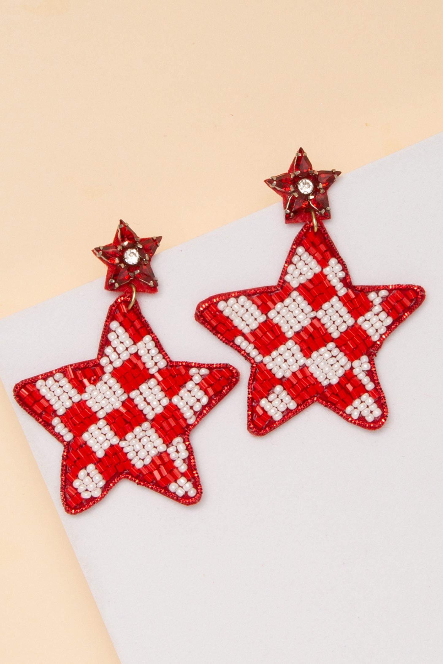 Phoebe Gameday Checker Pattern Beaded Star Drop Earrings