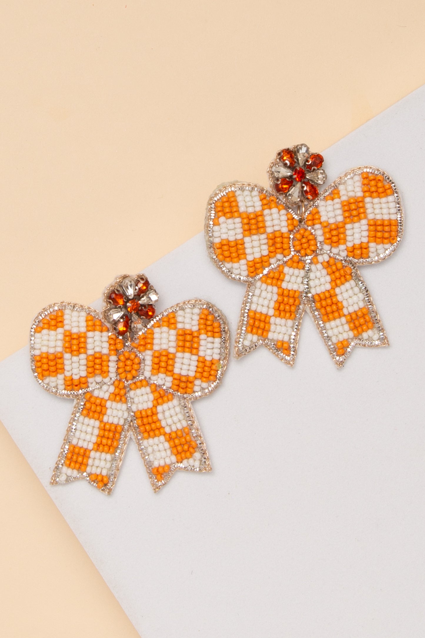 Anastasia Gameday Checker Pattern Beaded Bow Drop Earrings