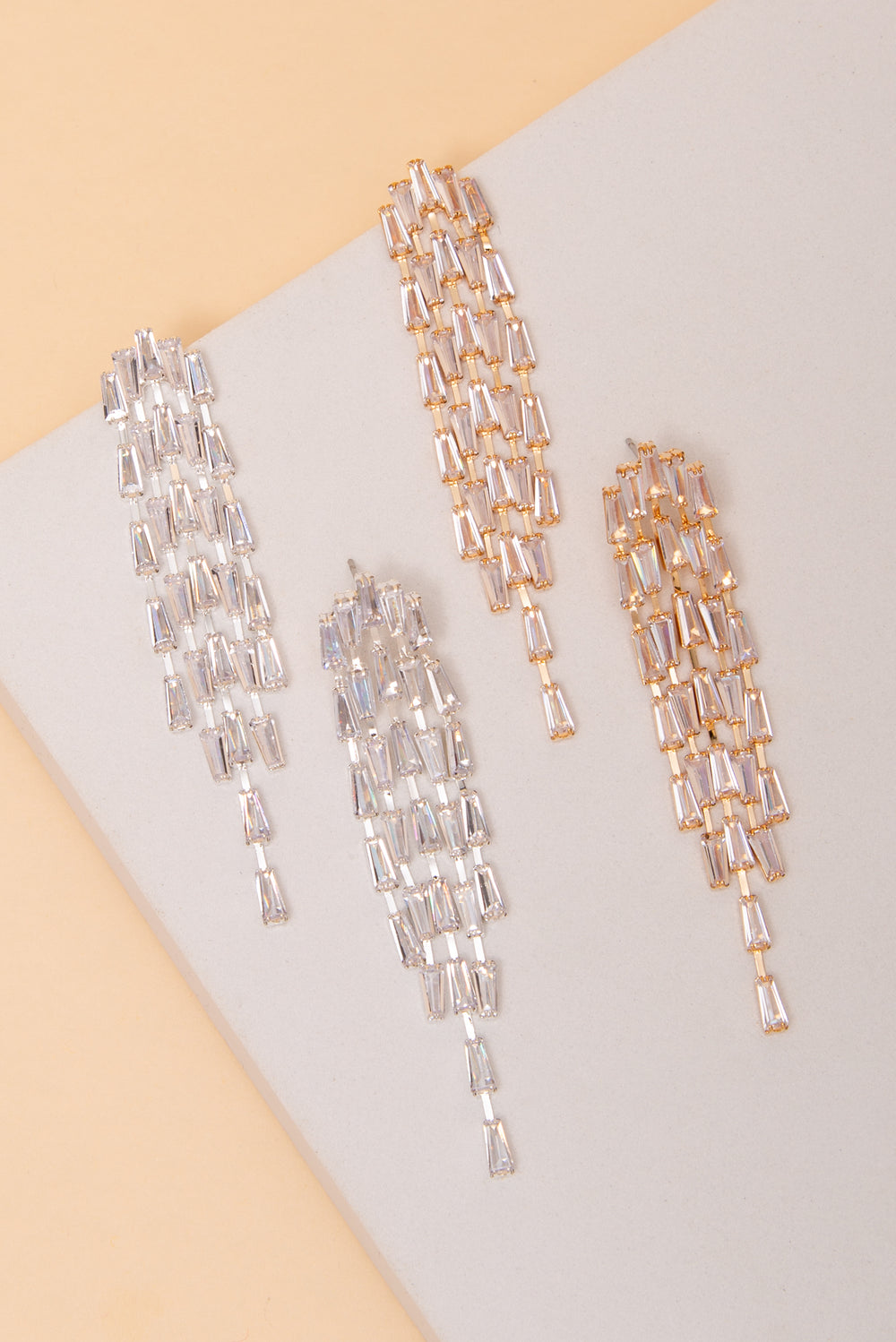 Helena Tiered Trapezoid Cubic Zirconia Chandelier Post Earrings