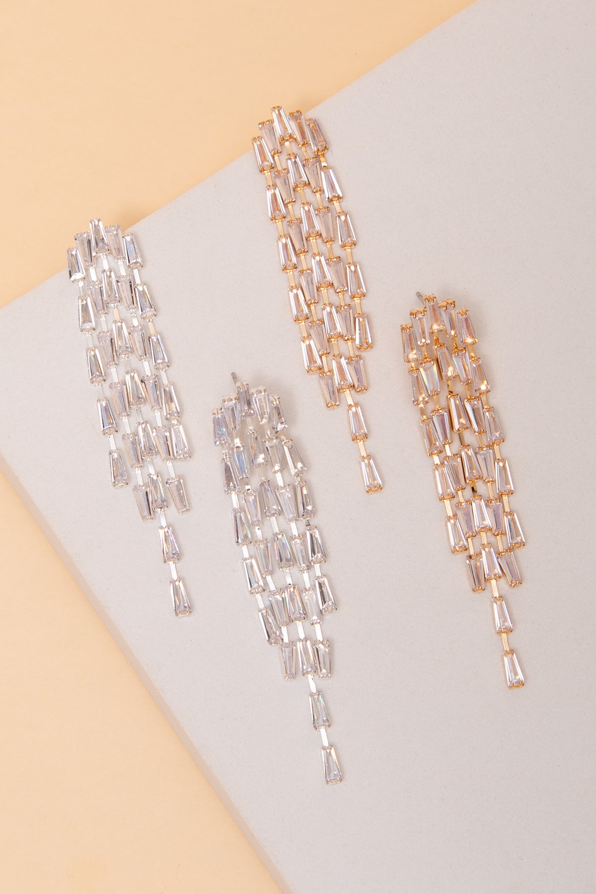 Helena Tiered Trapezoid Cubic Zirconia Chandelier Post Earrings