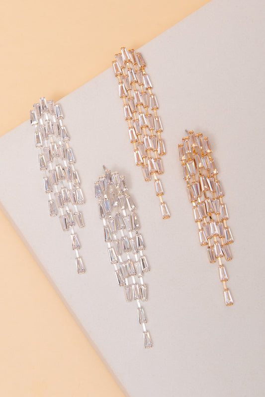Helena Tiered Trapezoid Cubic Zirconia Chandelier Post Earrings
