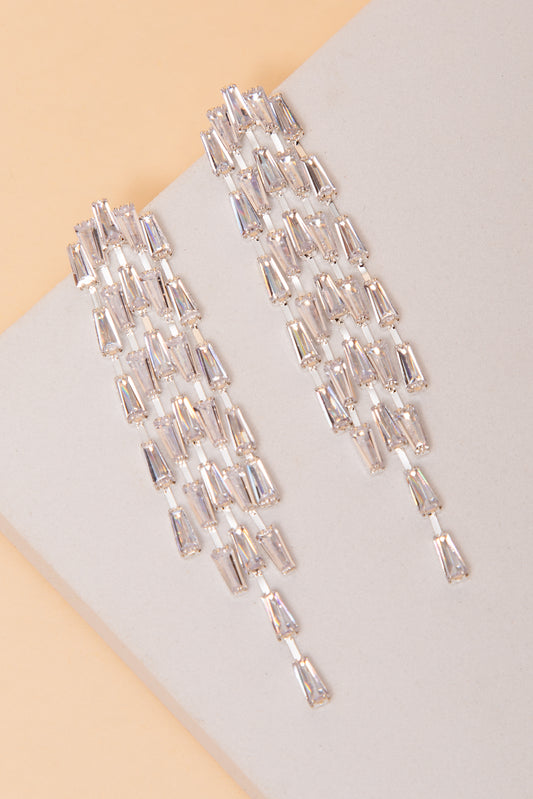 Helena Tiered Trapezoid Cubic Zirconia Chandelier Post Earrings | Silver