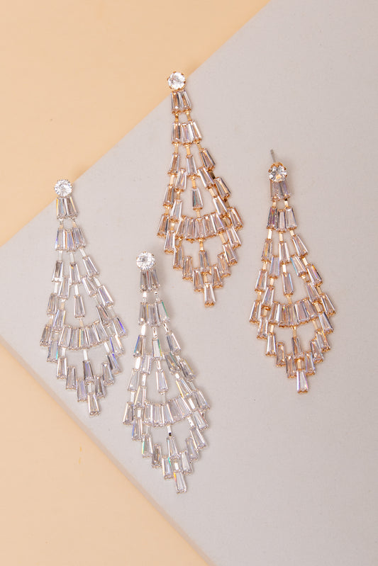 Kira Curved Baguette Cubic Zirconia Tassel Post Earrings