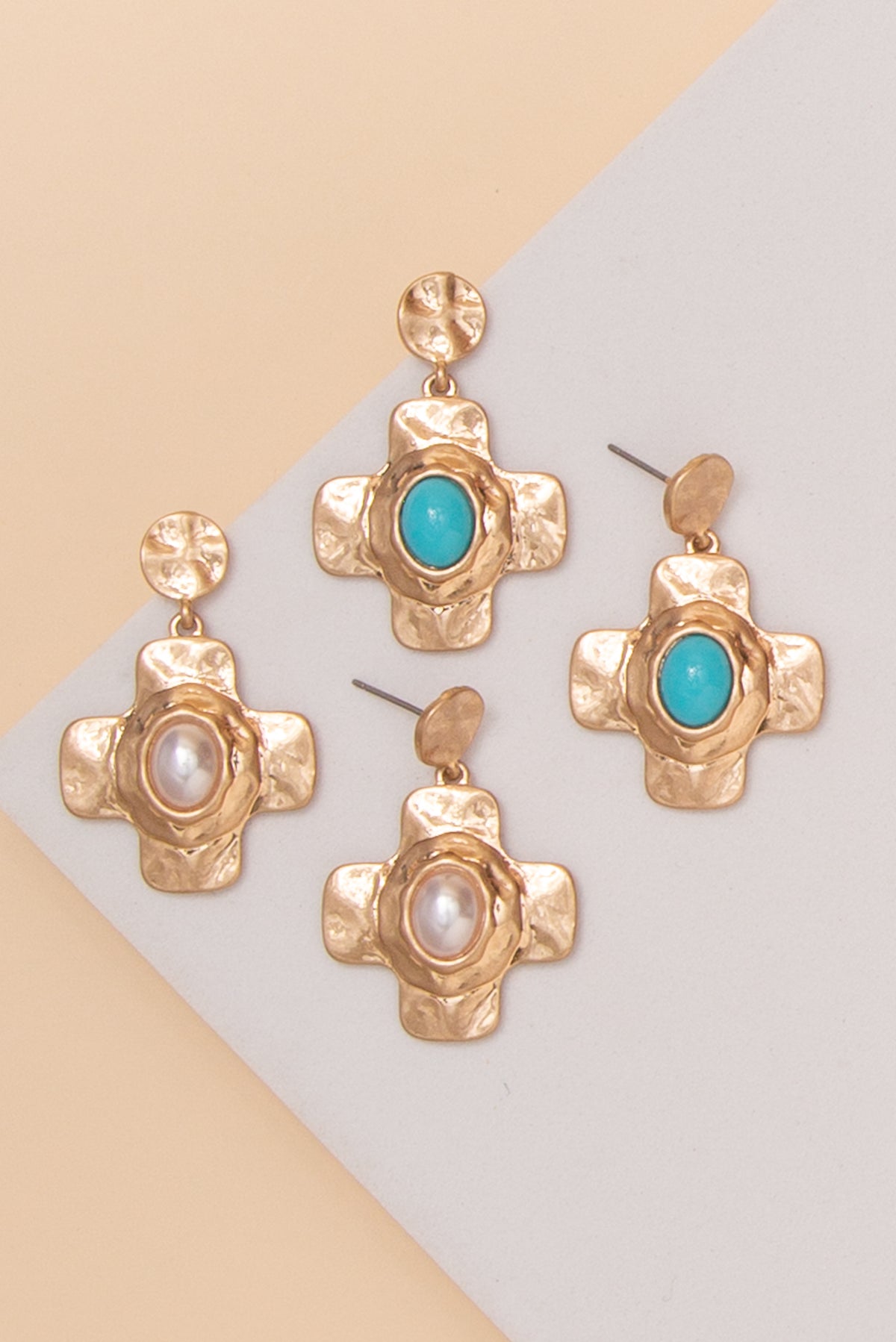 Melody Hammered Gold With Stone Earrings