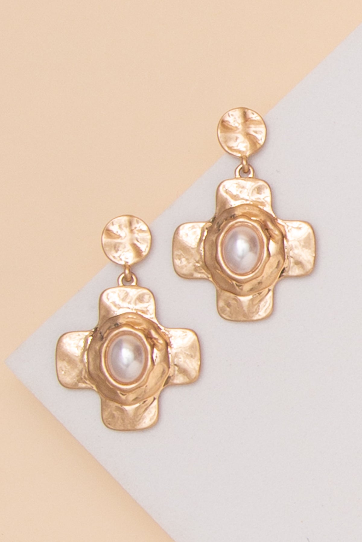 Melody Hammered Gold With Stone Earrings | Gold Pearl