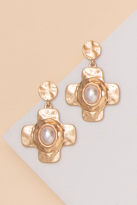 Melody Hammered Gold With Stone Earrings | Gold Pearl