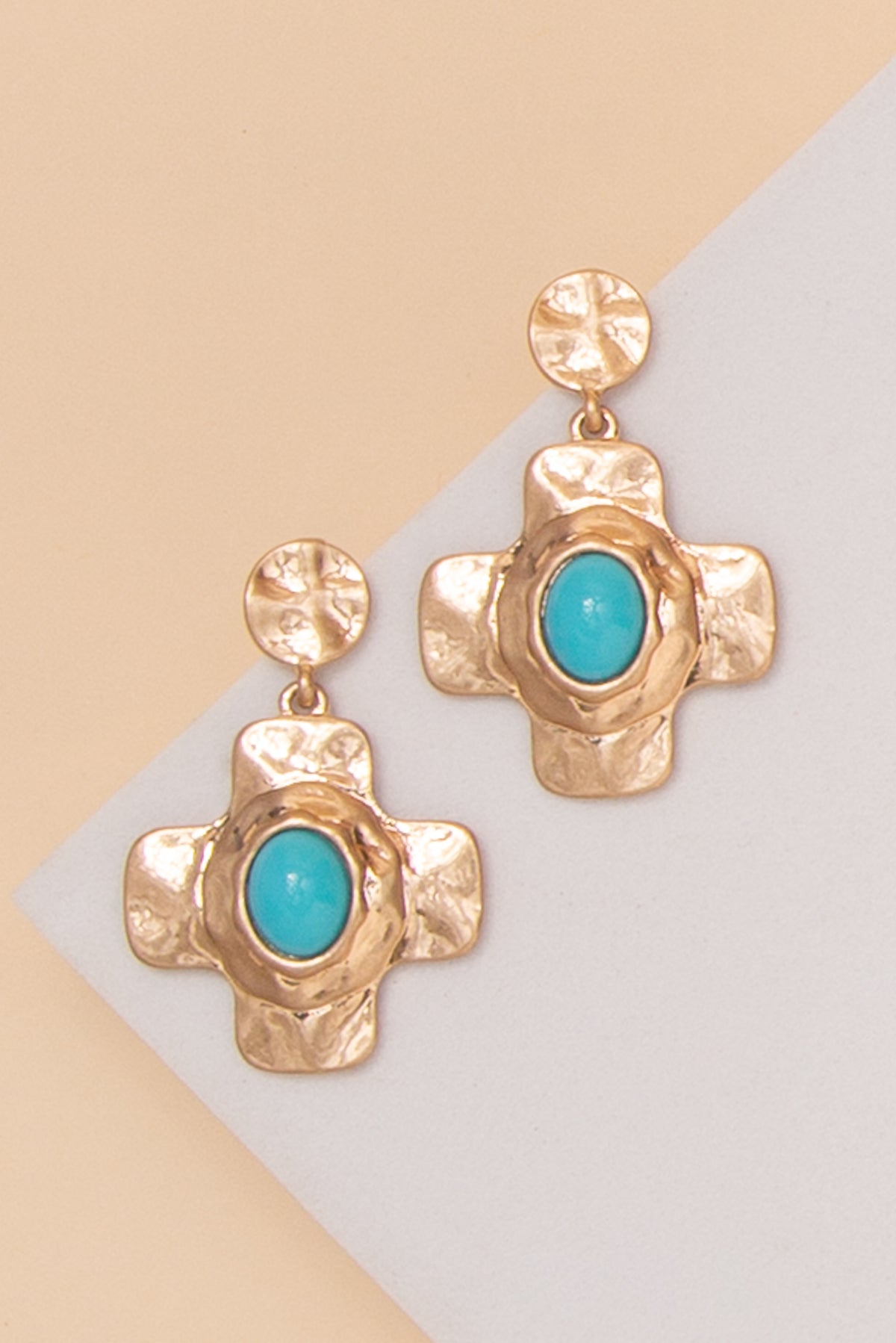 Melody Hammered Gold With Stone Earrings | Turquoise