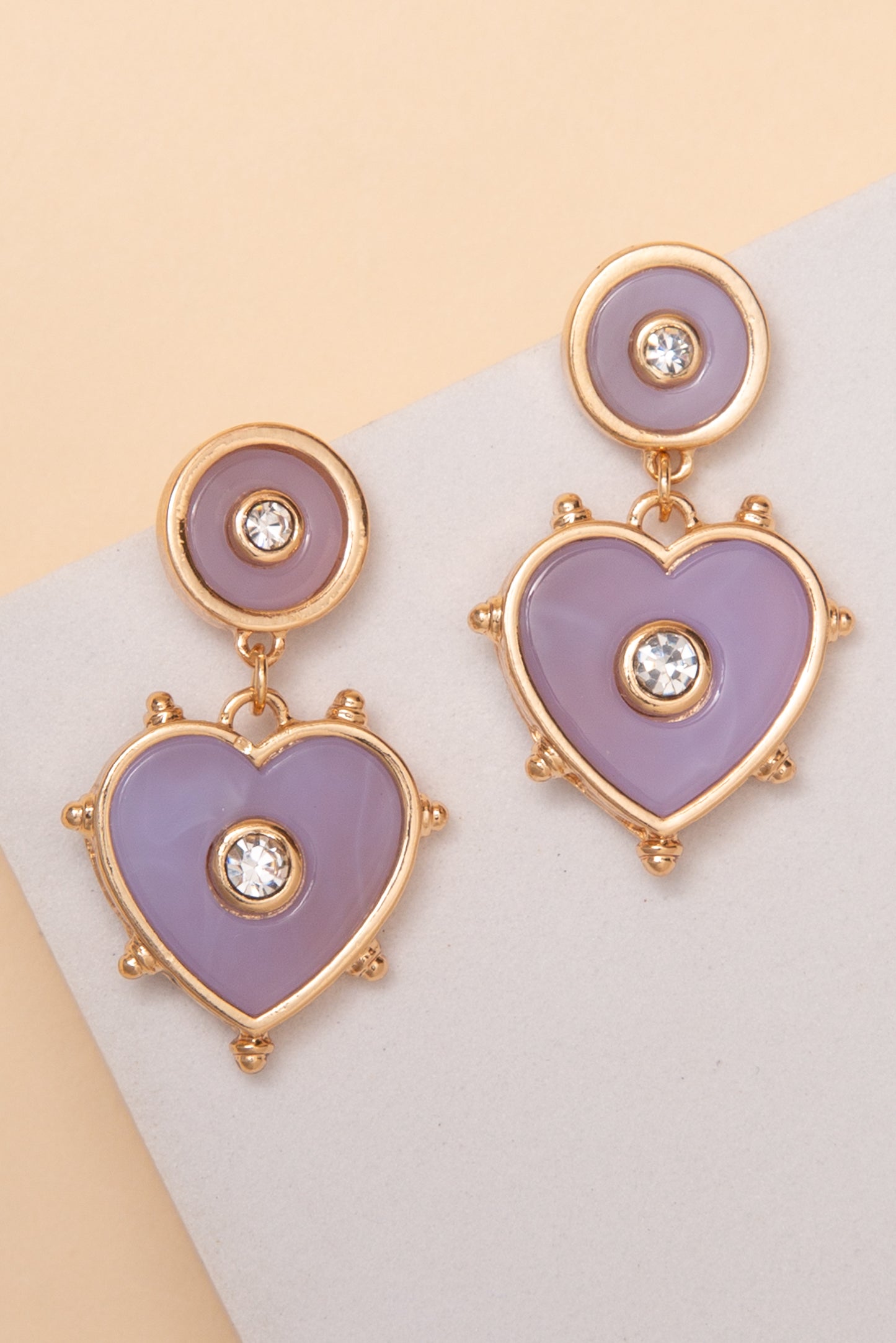 Liliana Gold Heart Rhinestone Earrings | Blue