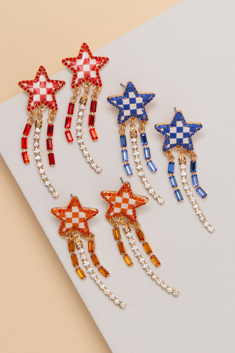 Eva Checkered Star Game Day Earrings