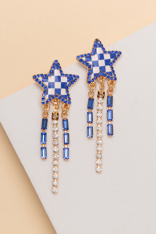 Eva Checkered Star Game Day Earrings | Blue White