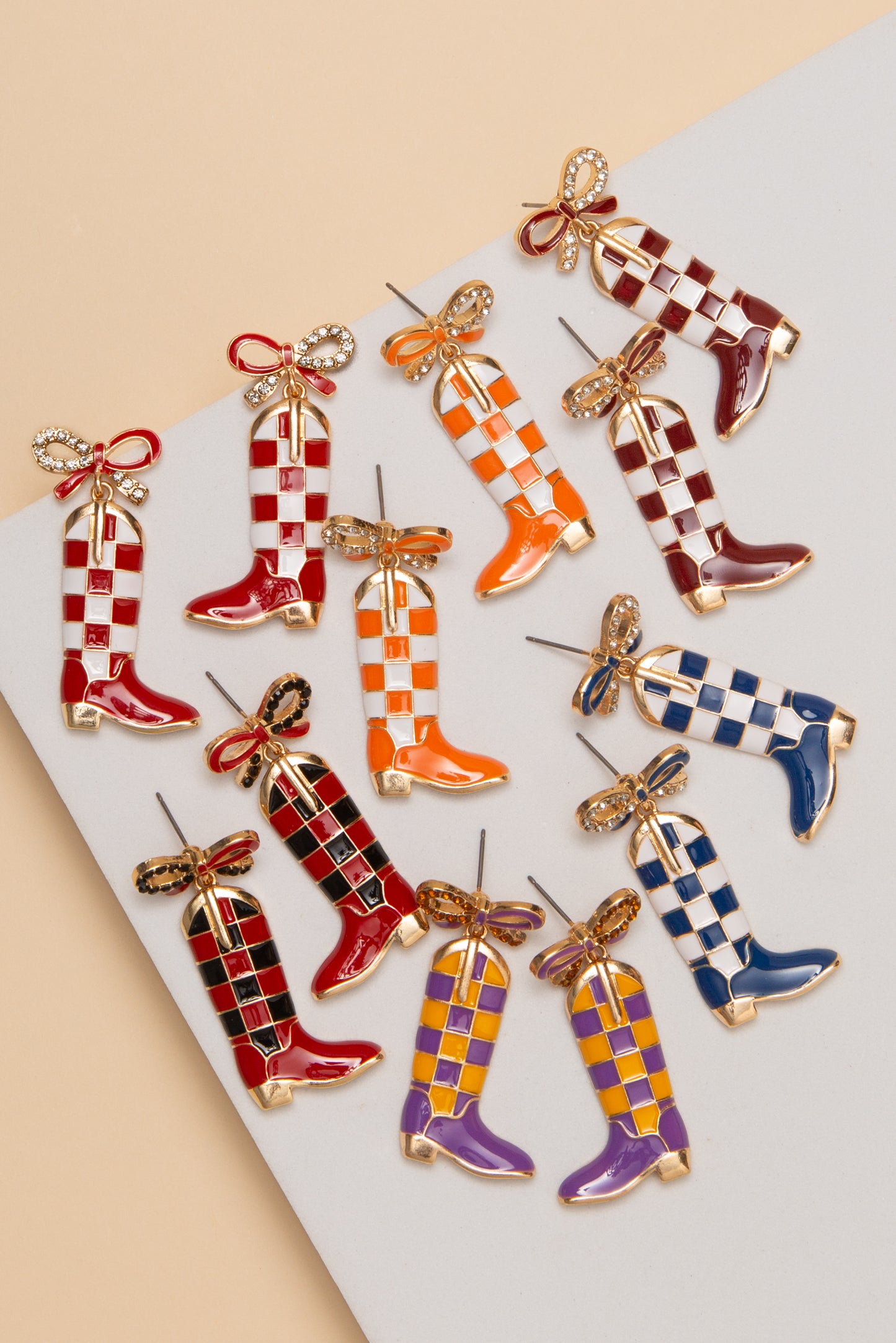 Ariana Checkered Boots Game Day Earrings