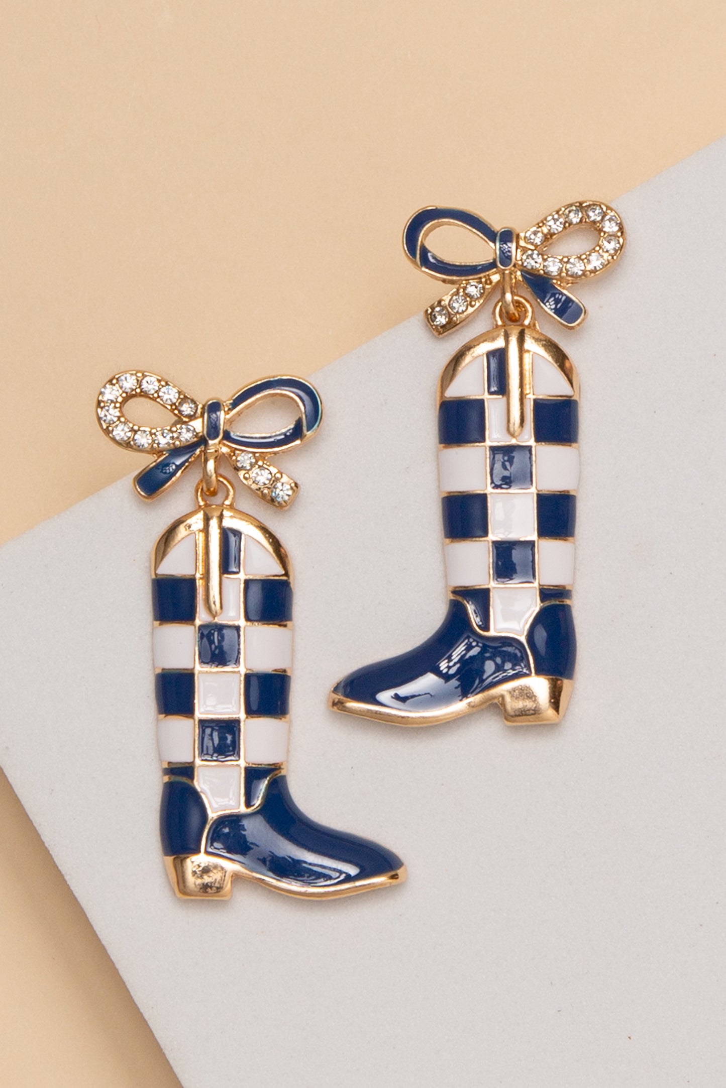Ariana Checkered Boots Game Day Earrings | Blue White