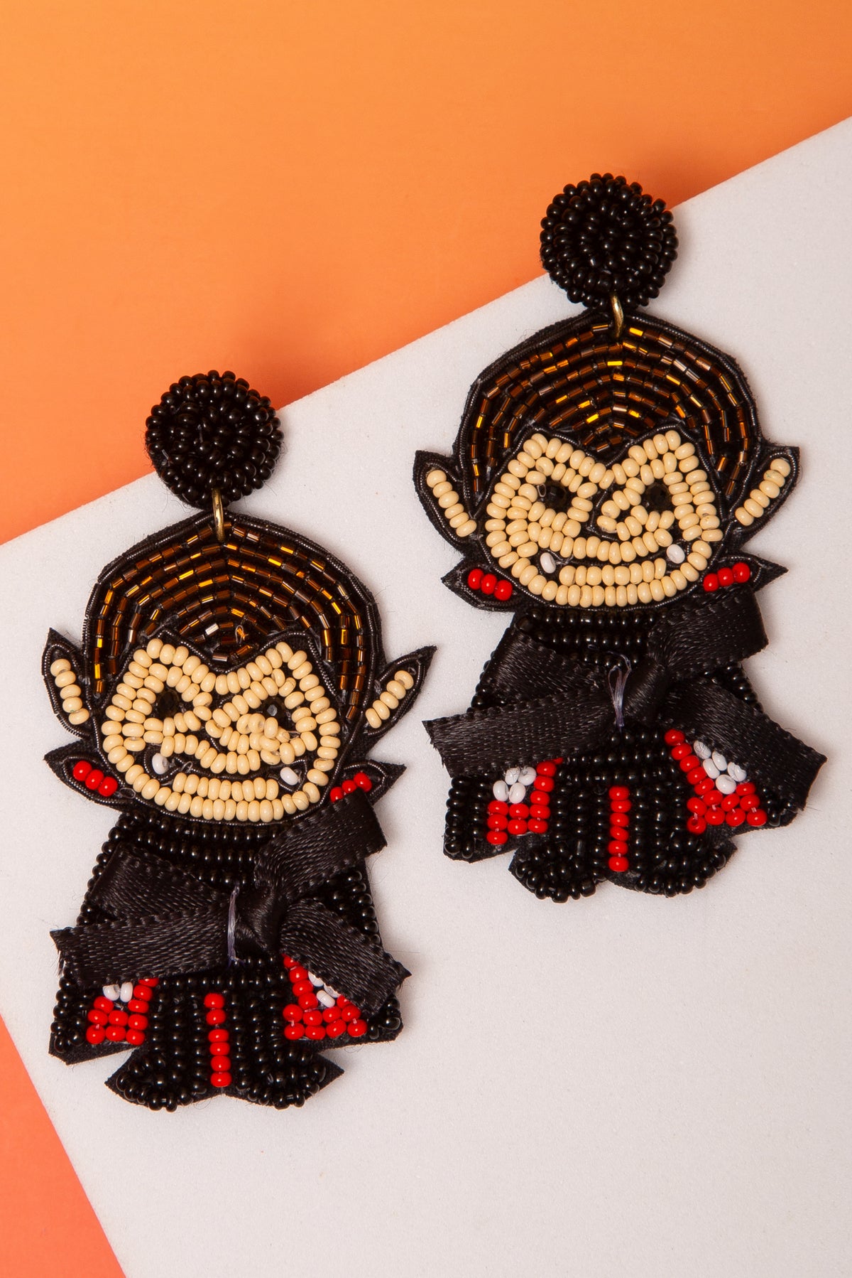 Rose Halloween Vampire Seed Beaded Bow Drop Earrings