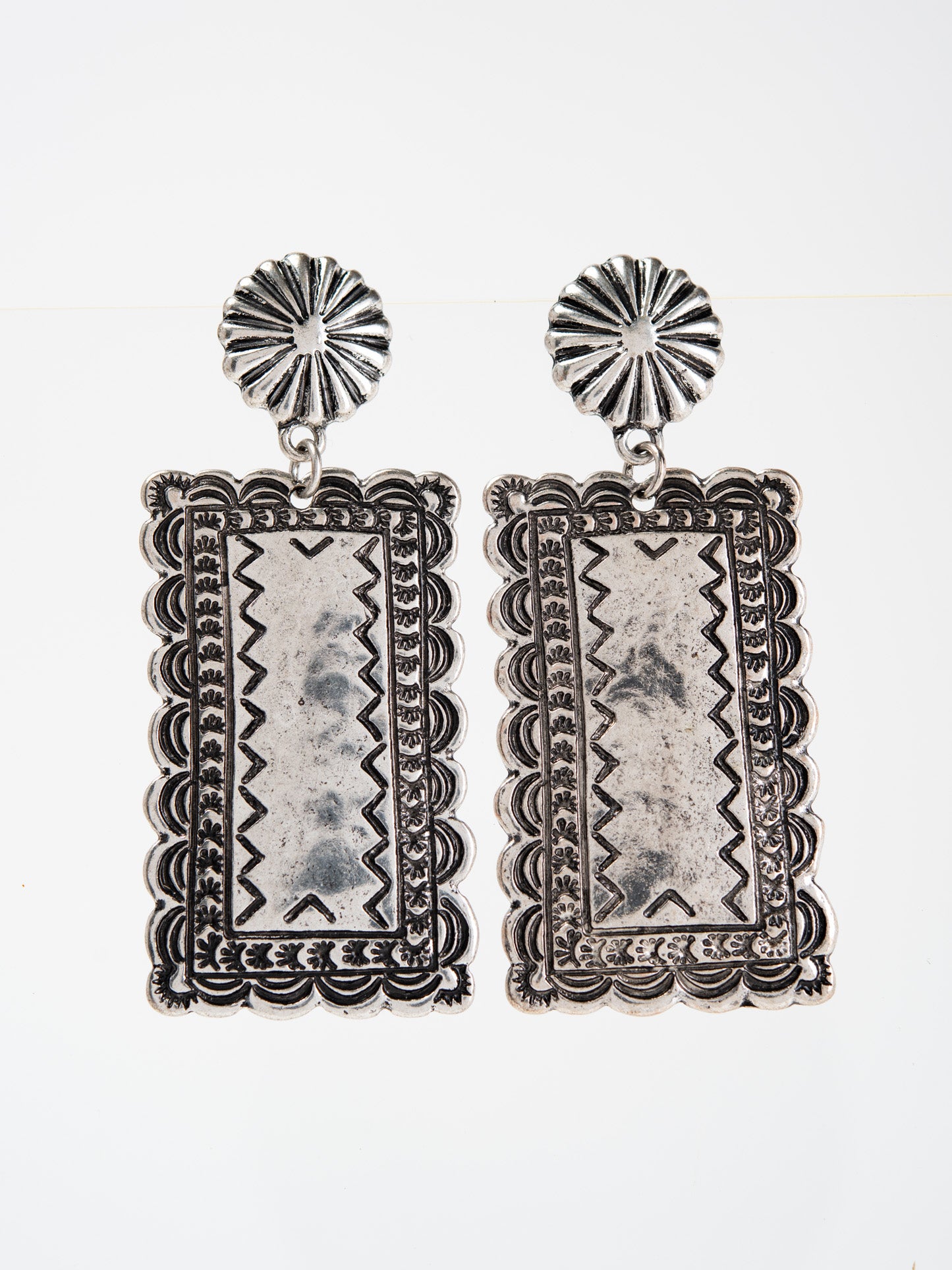 Vintage Western Metal Concho Cactus Earrings