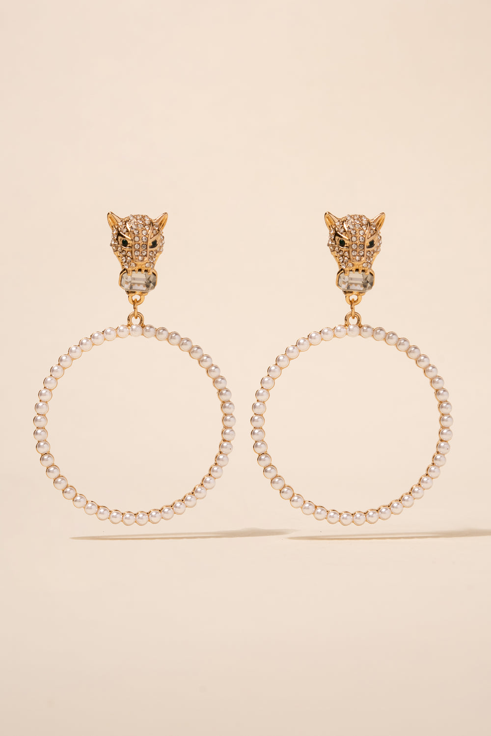 Jamila Leopard Rhinestone and Pearl Earring - Gold