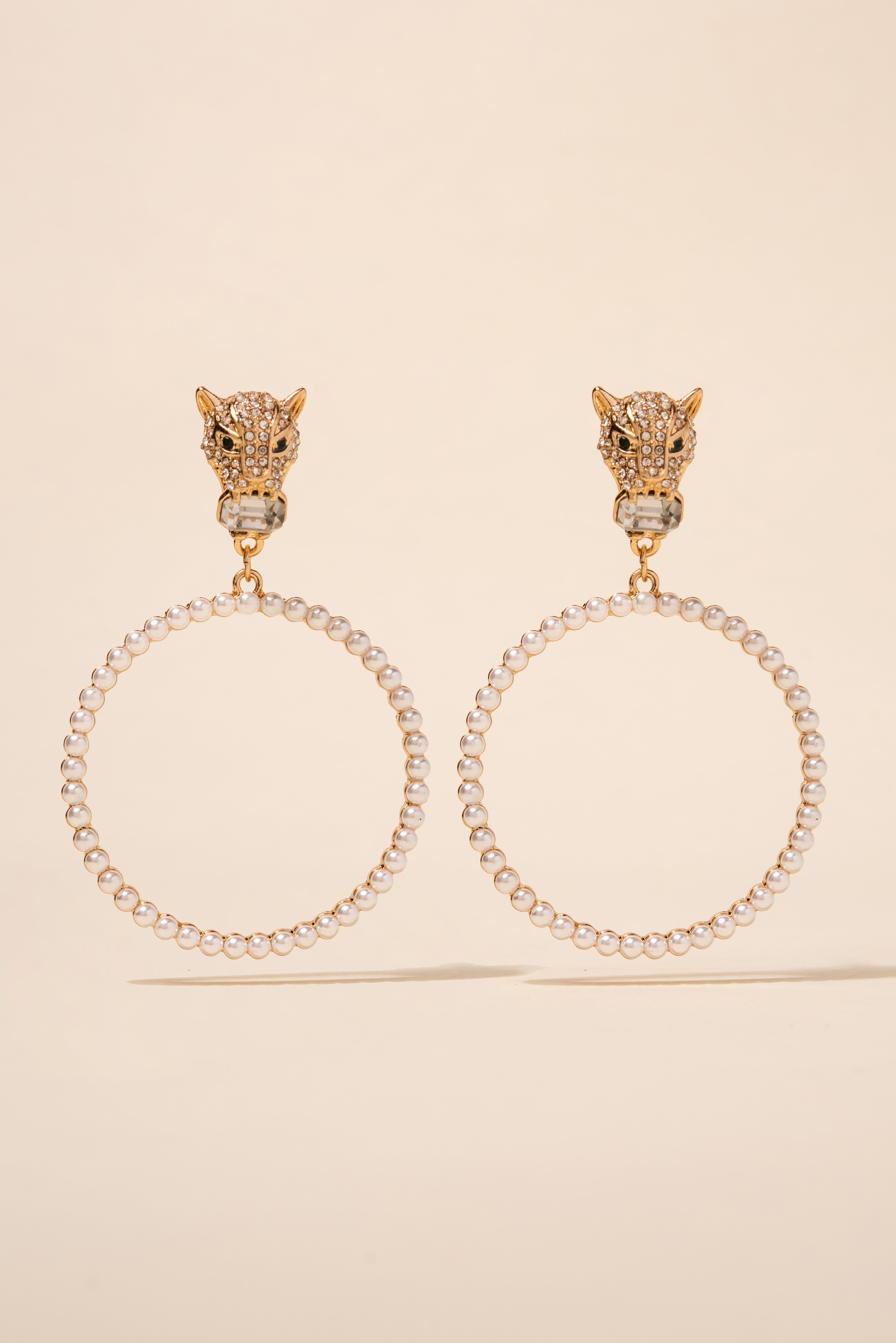 Jamila Leopard Rhinestone and Pearl Earrings | Cream