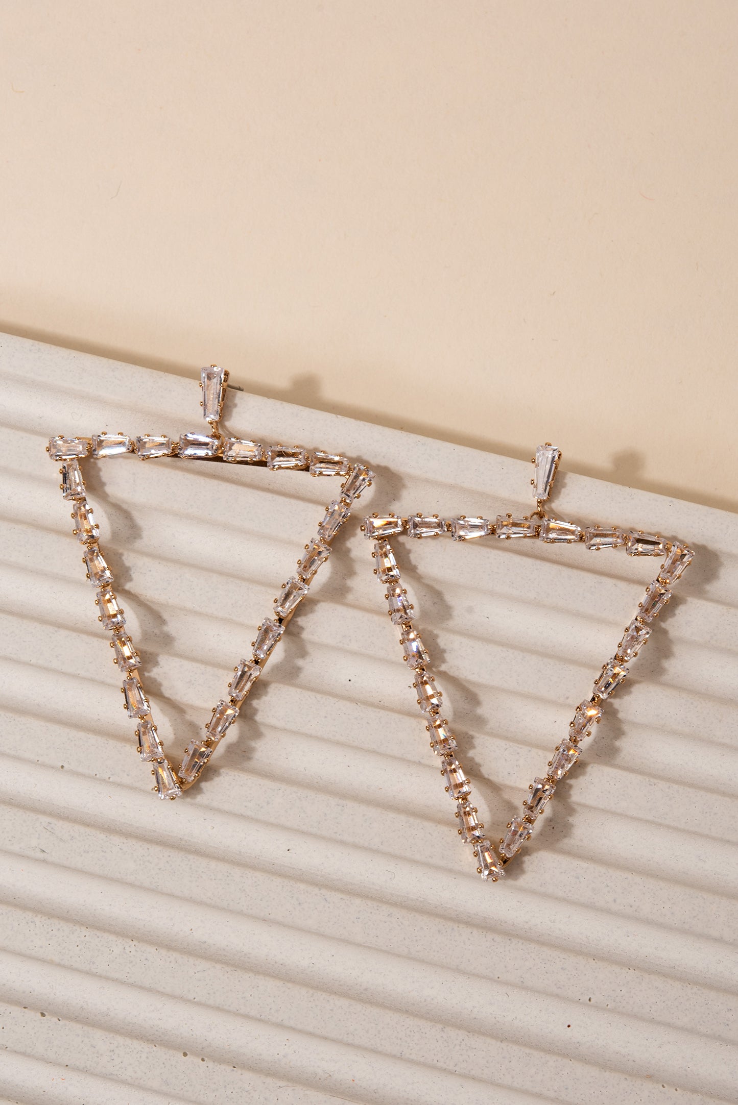 Fern Triangular Cubic Rhinestone Earrings
