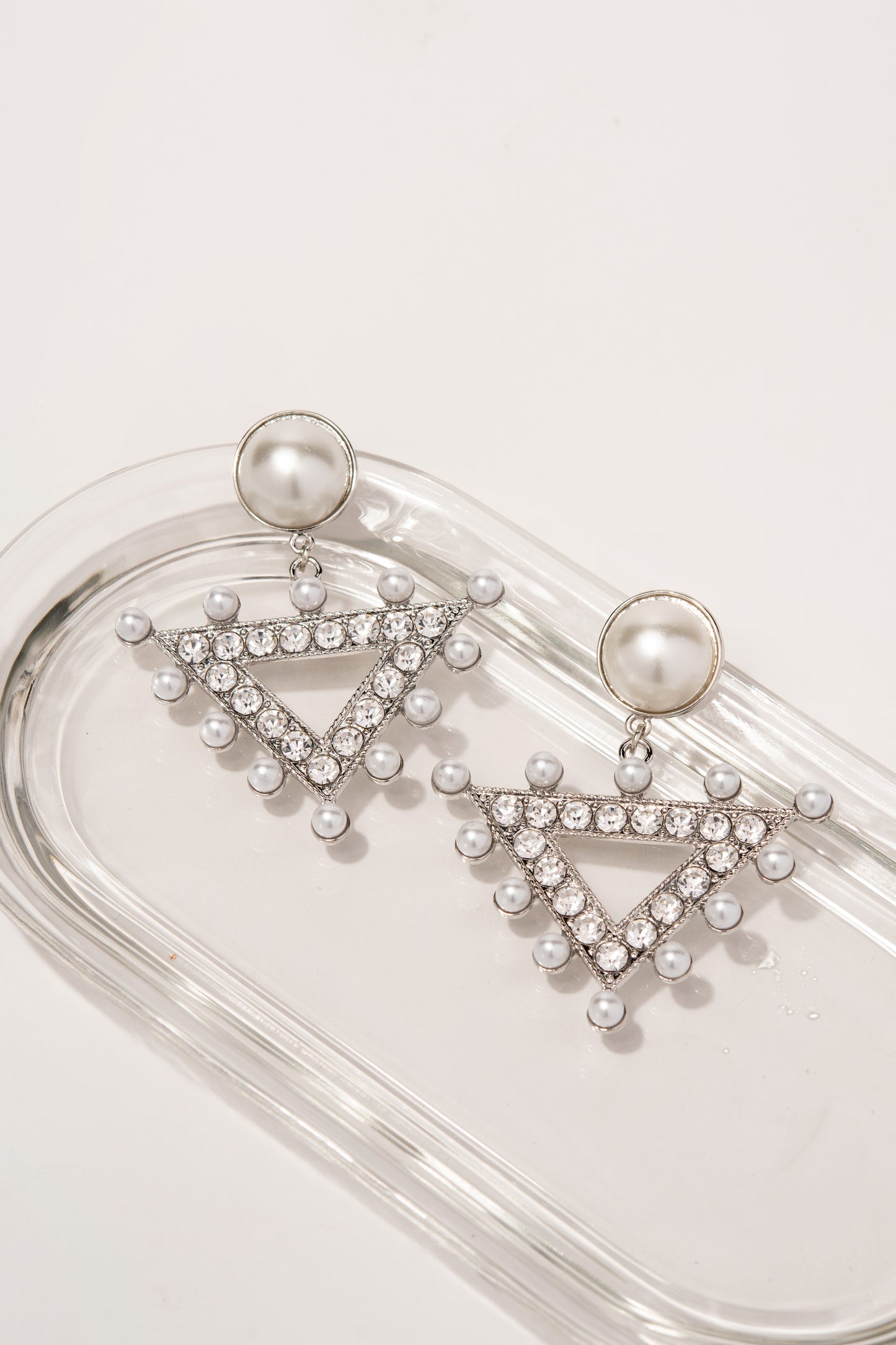 Meara Rhinestone and Pearl Triangle Drop Earrings