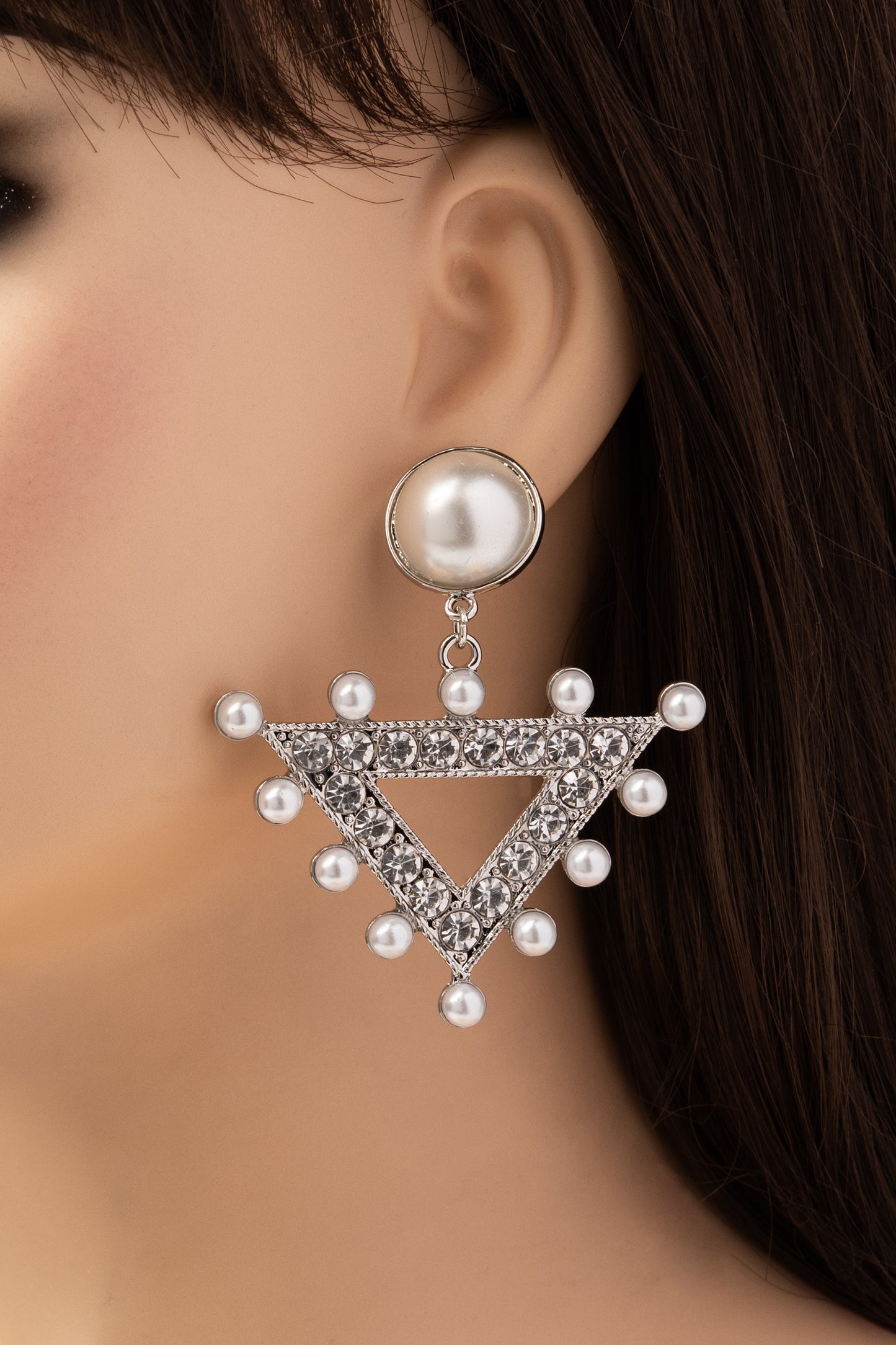 Meara Rhinestone and Pearl Triangle Drop Earrings