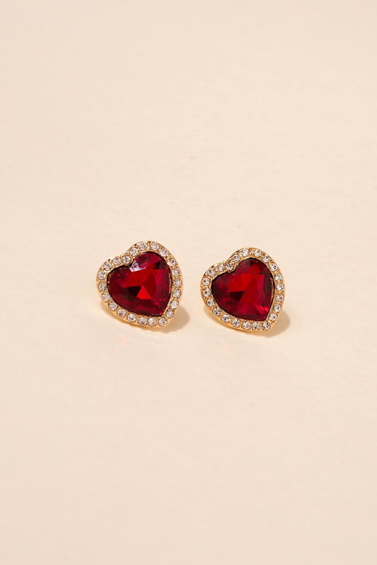 Viola Glass Stone Earrings - Red