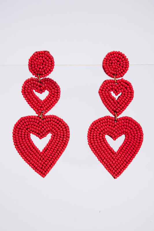 Amaya Valentine's Day Seed Bead Dangle Post Heart Earrings