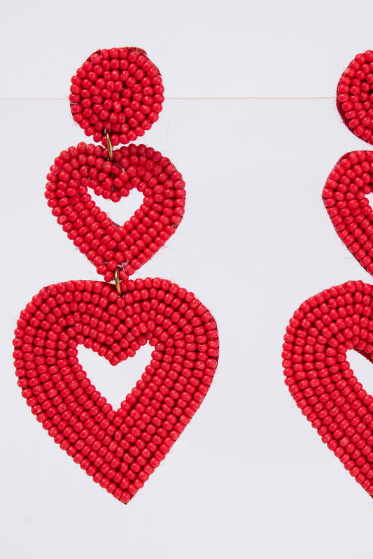 Amaya Valentine's Day Seed Bead Dangle Post Heart Earrings