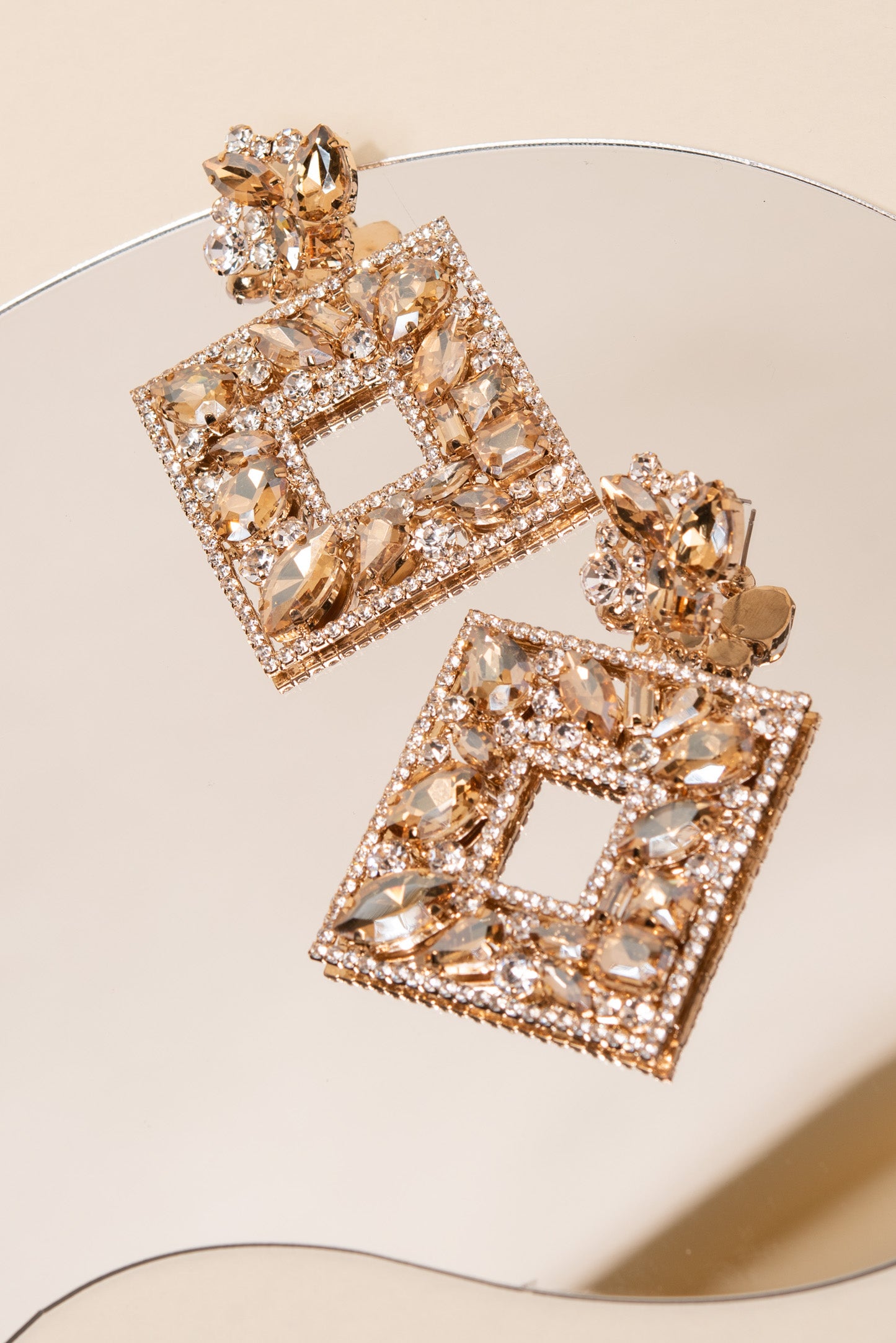 Edna Crystal Cluster Square Cocktail Earrings